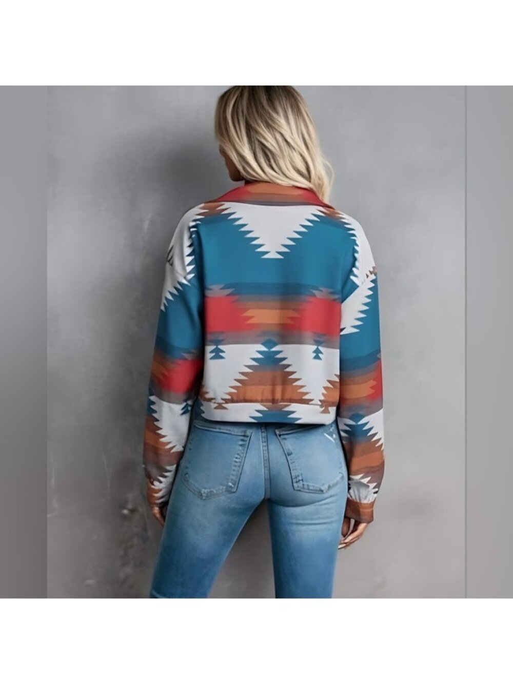 Geo Print Drop Shoulder Jacket - Picture 6 of 8